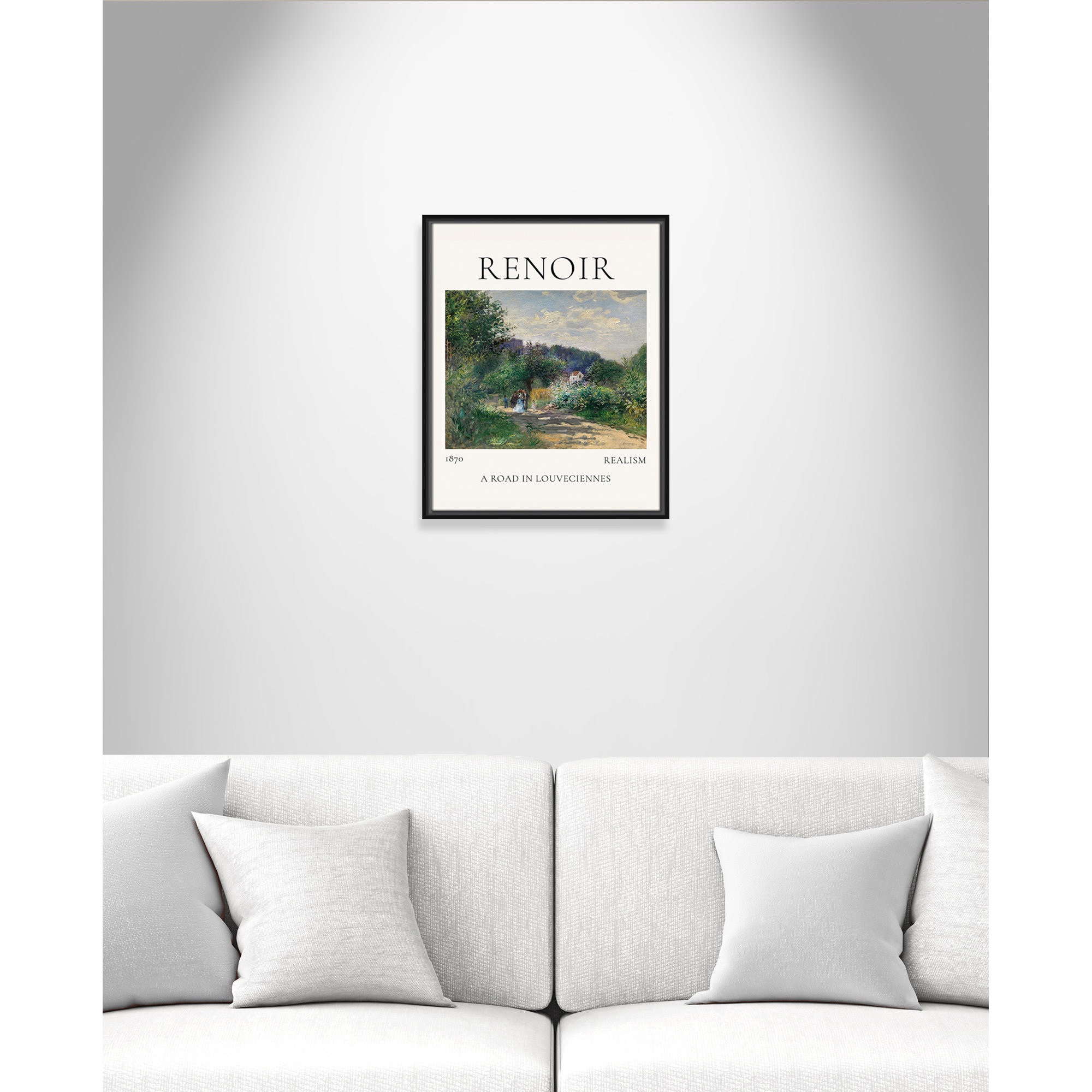 Old Masters Collection " A Road In Louveciennes " by Auguste Renoir, Black Floater Frame, 21.5" H x 17.5" W x 2" D, No