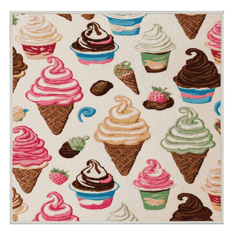 Washable Frozen yogurt Desserts Area Rug, Square 8'