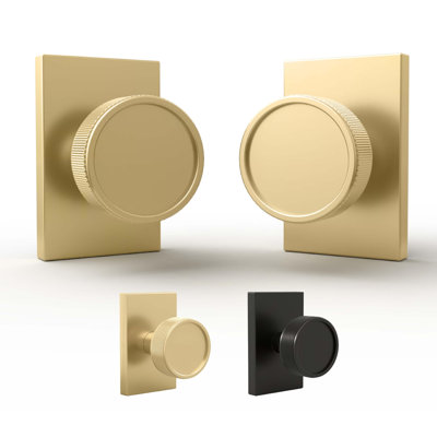 Mega Handles Barton Dummy Knob - lot de 2 boutons de porte robustes dorés, boutons de porte non tournants pour placard de couloir et portes françaises, un côté, s'adapte à toutes les tailles de porte standard - laiton satiné