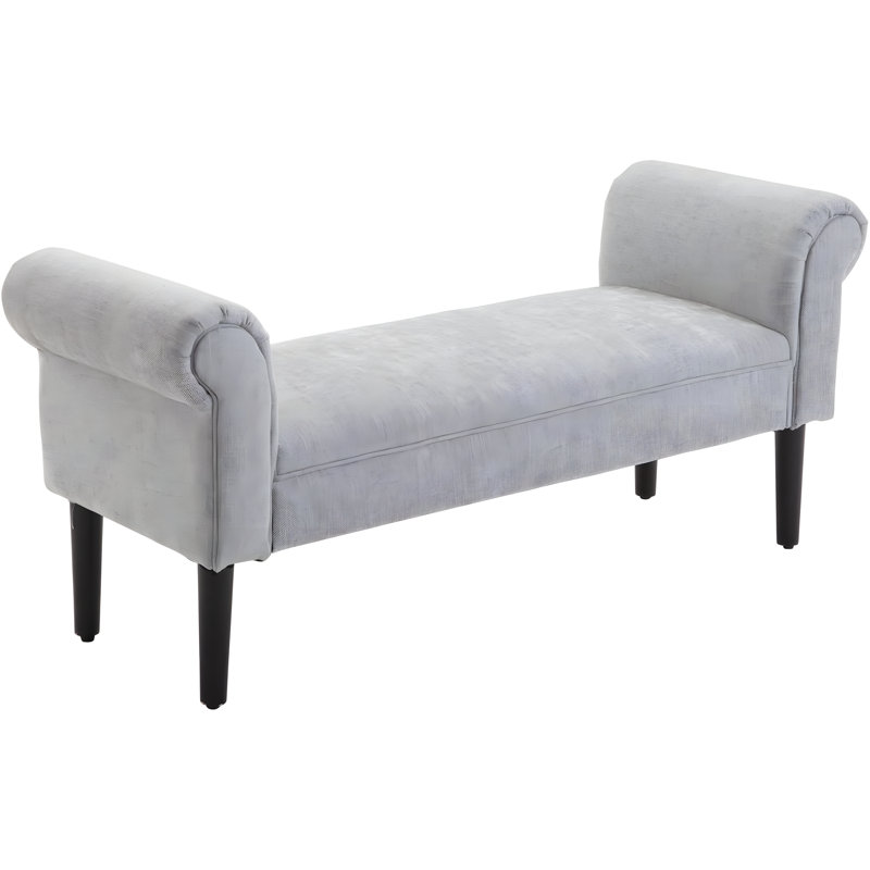 Banc en lin rembourré avec accoudoirs, banc de lit robuste pour chambre ou entrée, gris clair