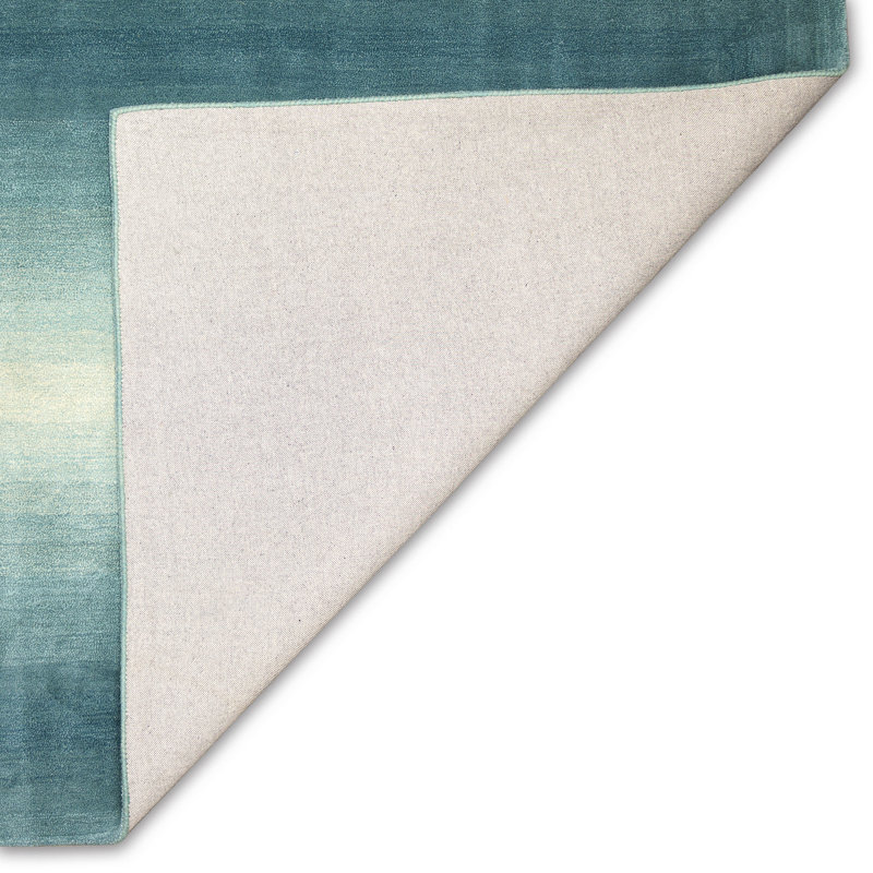 Tapis bleu / blanc en laine touffeté à la main, Rectangle 5 pi x 7 pi 6 po