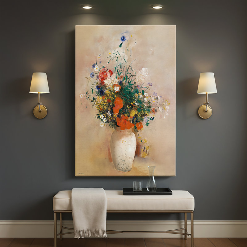 Vase de fleurs sur toile tendue par Odilon Redon, 40 po x 60 po