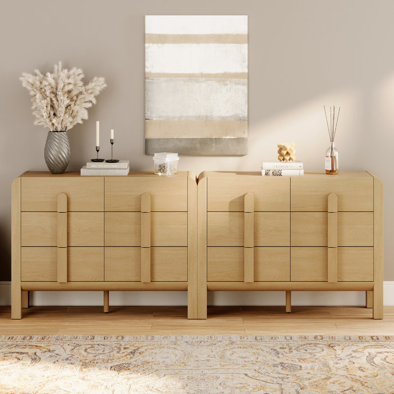 Ensemble de commodes à 6 tiroirs de style Mid-Century de 2 tiroirs de 47,2 po avec rangement, commode double à profil courbé pour chambre à coucher, salon et couloir