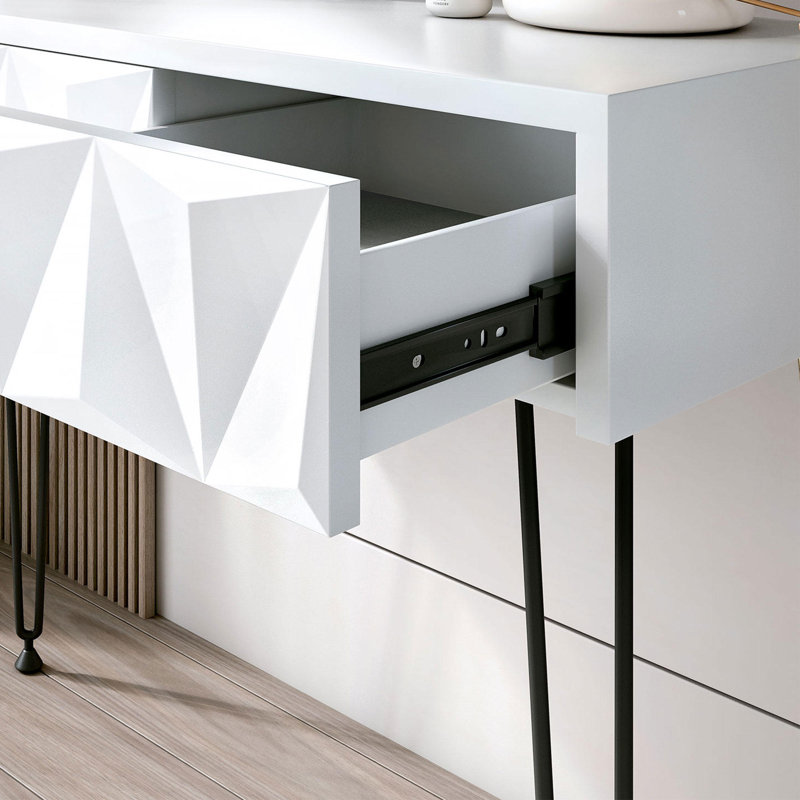 Claudia White 3 Drawers Dressing Table with hairpin legs, Black/White
