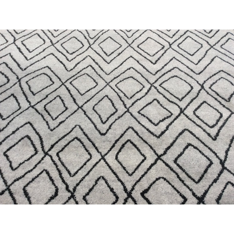 Tapis unique en laine noué à la main gris / noir 9 pi x 12 pi