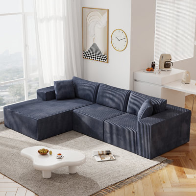 110" Cloudy Corduroy Frameless Boneless Modular Sectional Sofa With L-Shape Chaise, Deep Seat Boneless Couch, No Assembly Required, Modern Lounge Sofa
