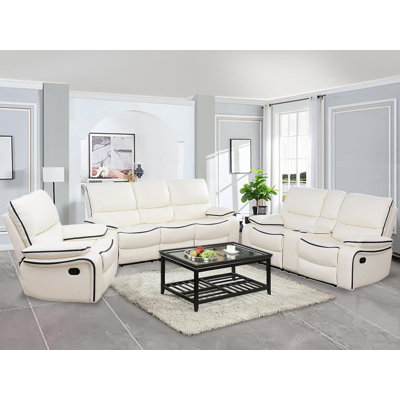Ensemble de canapé de salon inclinable en similicuir blanc crème