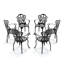 Chaise de patio en fonte d'aluminium 6 pièces avec structure et coussins noirs