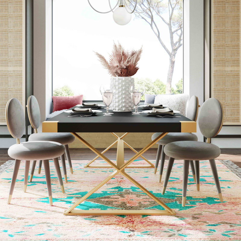 Adeline Black Lacquer and Gold Base Rectangular Dining Table