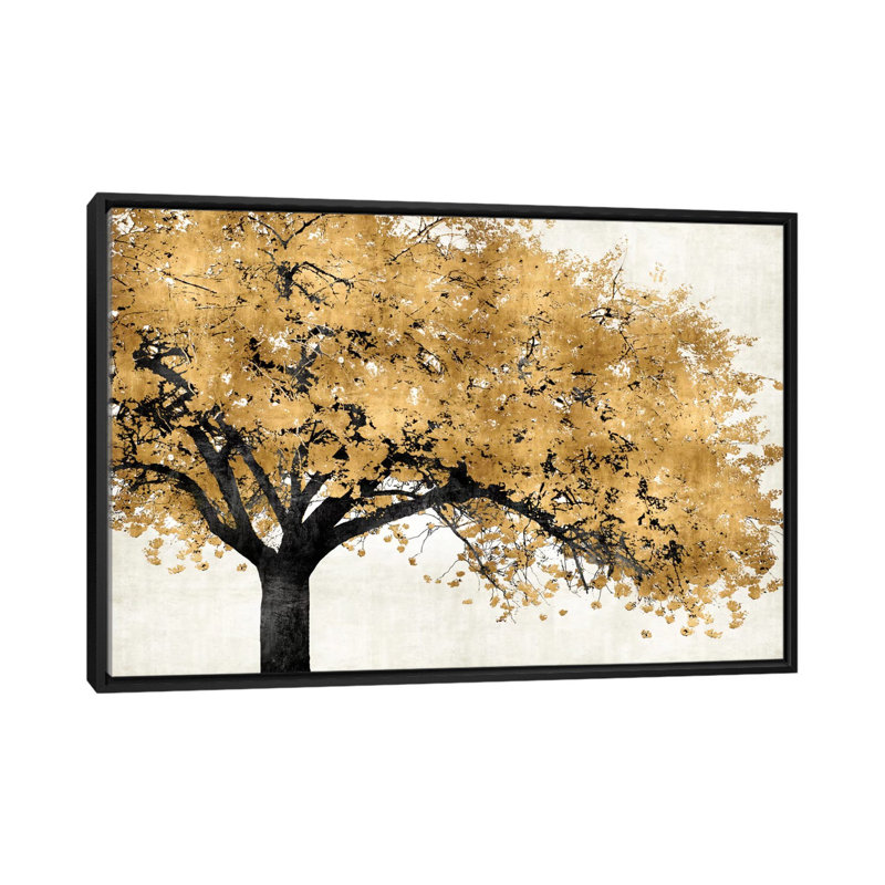 «Golden Blossoms», impression sur toile, H 18 po x l 26 po x P 1,5 po, Toile avec cadre, Noir