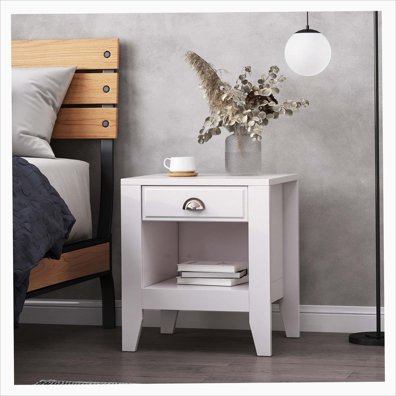 White Faux Wood Minimalist Rectangular Side Table