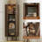 4-Tier Corner Bookcase With Glass Door And LED Sensor Light, Walnut Bookshelf L-Shaped Shelves With Baffles
