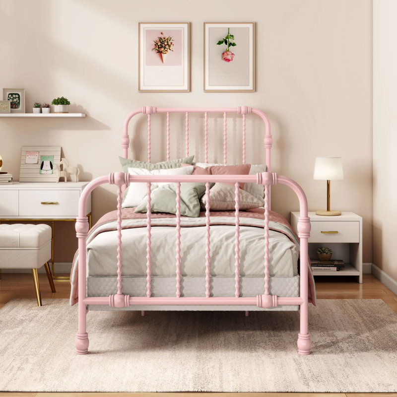 Wren Metal Spindle Panel Bed, Twin, Pink