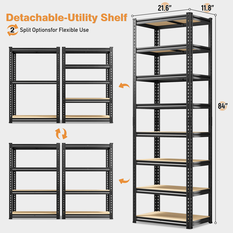 8-Tier Adjustable Metal Shelving Unit, 21.6" W x 11.8" D x 84" H Tall Storage Shelves Rack with Rolled-Edge
