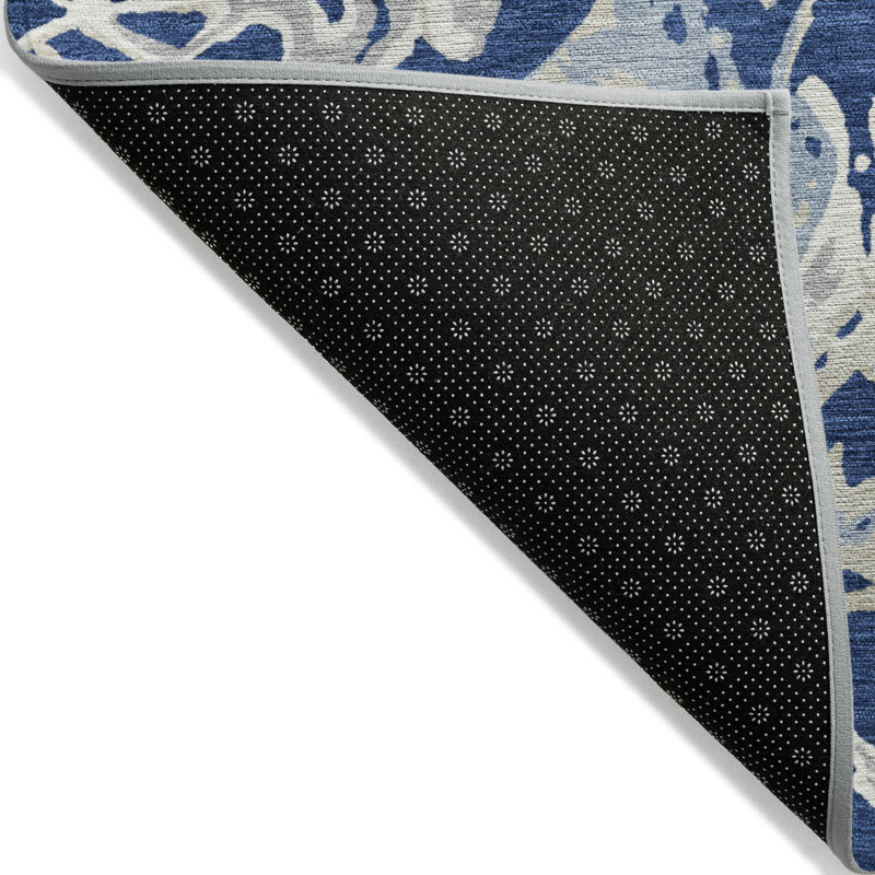 Tapis intérieur lavable abstrait bleu marine et ivoire 9 pi x 12 pi
