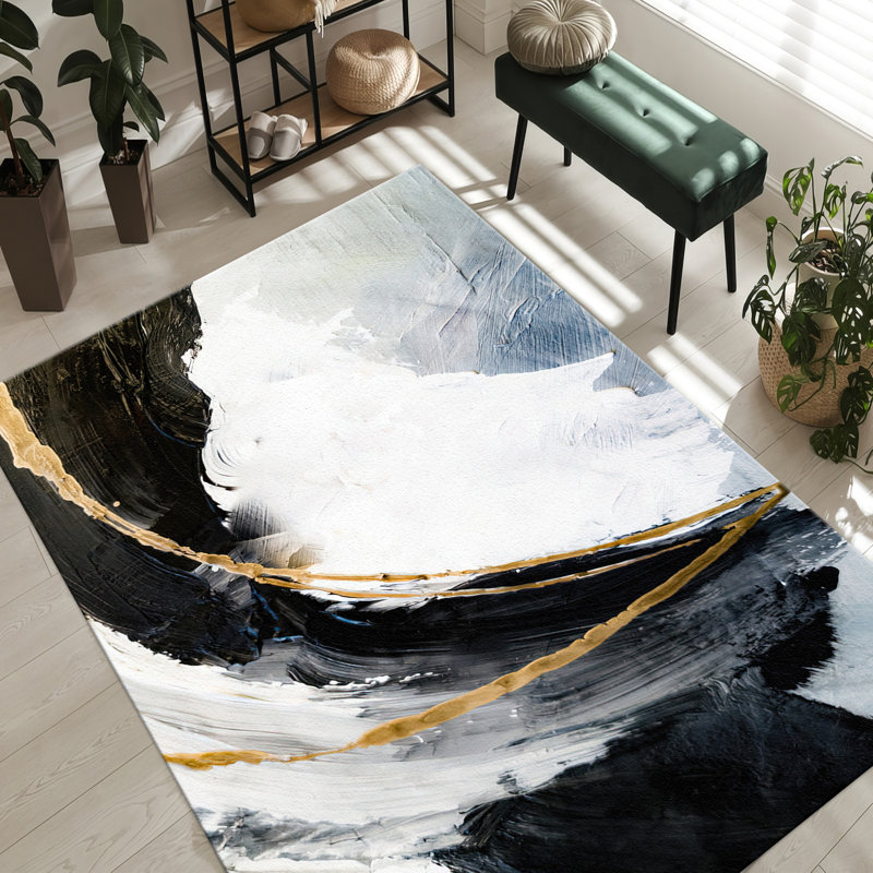 Modern Non Woven Printed Rug Featuring Geometric Abstract Design Perfect for Enhancing Your Living Room Bedroom or Office Decor