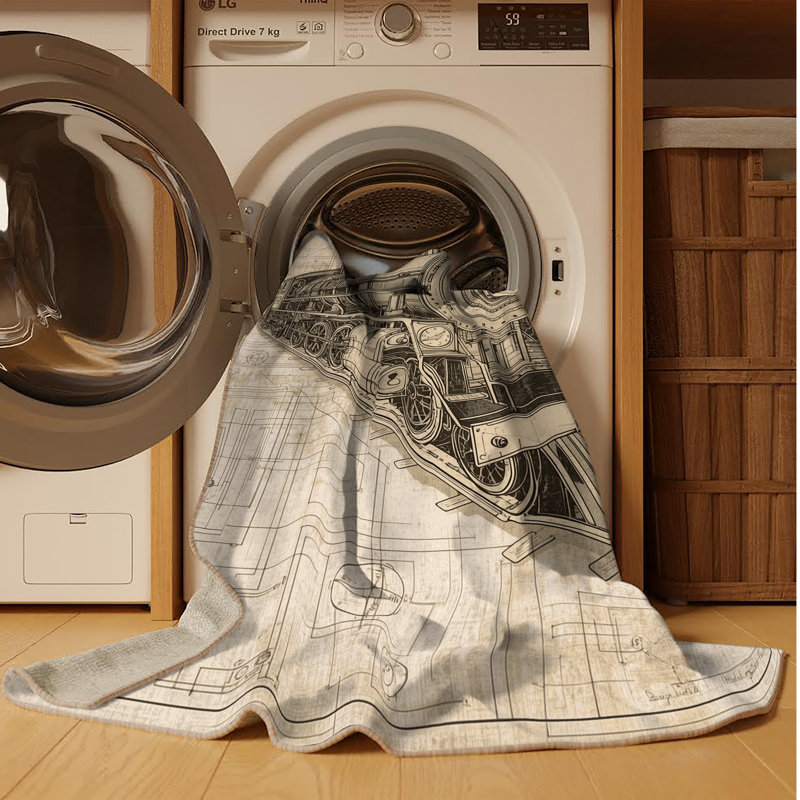 Tapis beige industriel lavable à la machine à motif de locomotive Paizley, 2 pi x 3 pi