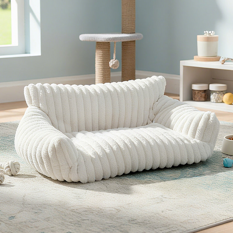 Faux Fur Pet Bed, 25" H x 61" W x 45" D, White