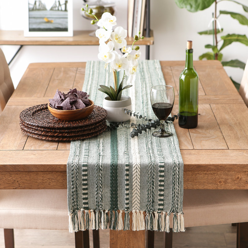 Elco Striped Table Runner, 15" x 108", Dark Green