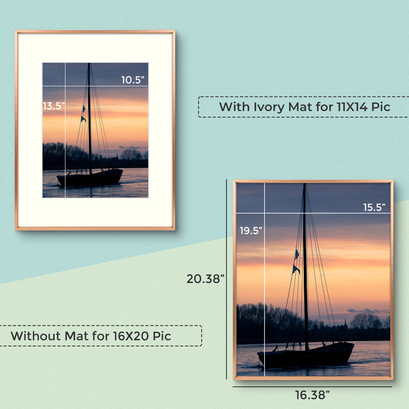 2 Piece Matte Gallery Wall Frame Set, Multi Photo Frames Collage, for Wall or Table Top Display, Rose Gold, 16" x 20"
