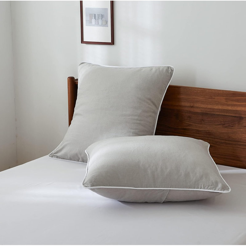 Housse de coussin 100% lin avec passepoil européen, ensemble de 2 housses de coussin 26 "x 26", Gris clair