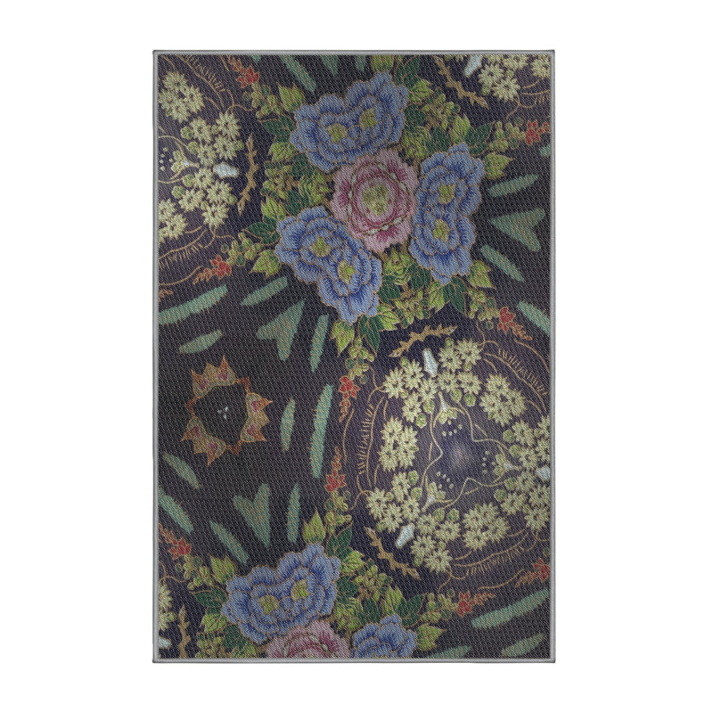 Tapis vert/bleu/gris tissé à la machine, Rectangle 5 pi x 7 pi