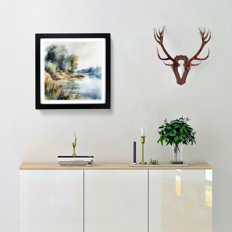 Lake Watercolour No.4 - Framed Print, Black
