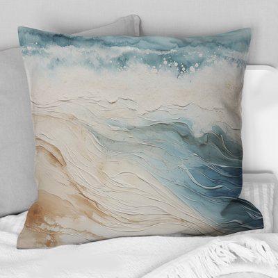 Modern Blue And Beige Sand Aerial View V - Coastal Beach Sand Printed Pillow