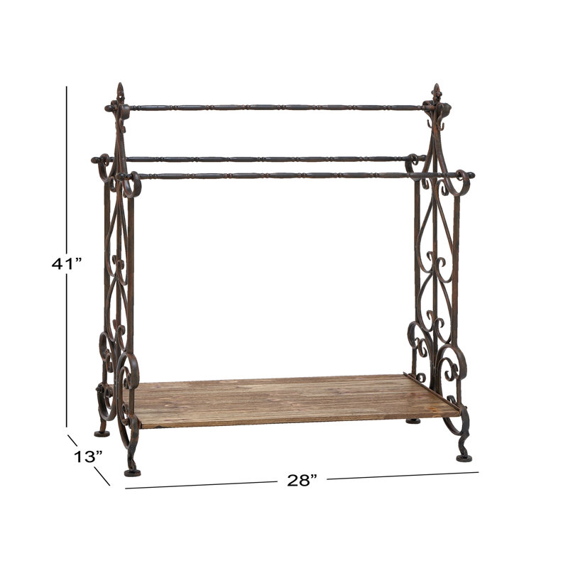 Lark Manor™ Dark Bronze 3 tier Metal Quilt Rack with Wood Shelf ...