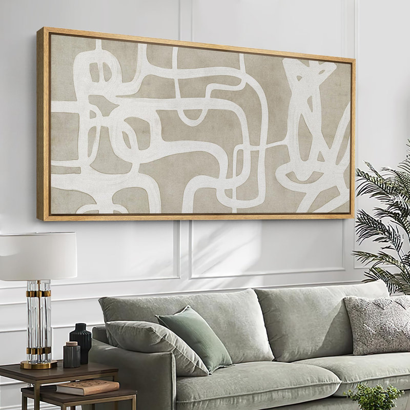 Modern Abstract Line Geometric Modern Art, 30" H x 60" W, Natural