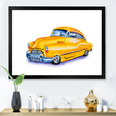 Voiture rétro jaune - peinture sur toile
