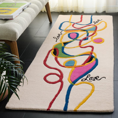 Tapis abstrait en laine / coton touffeté à la main Candrice en ivoire / rouge