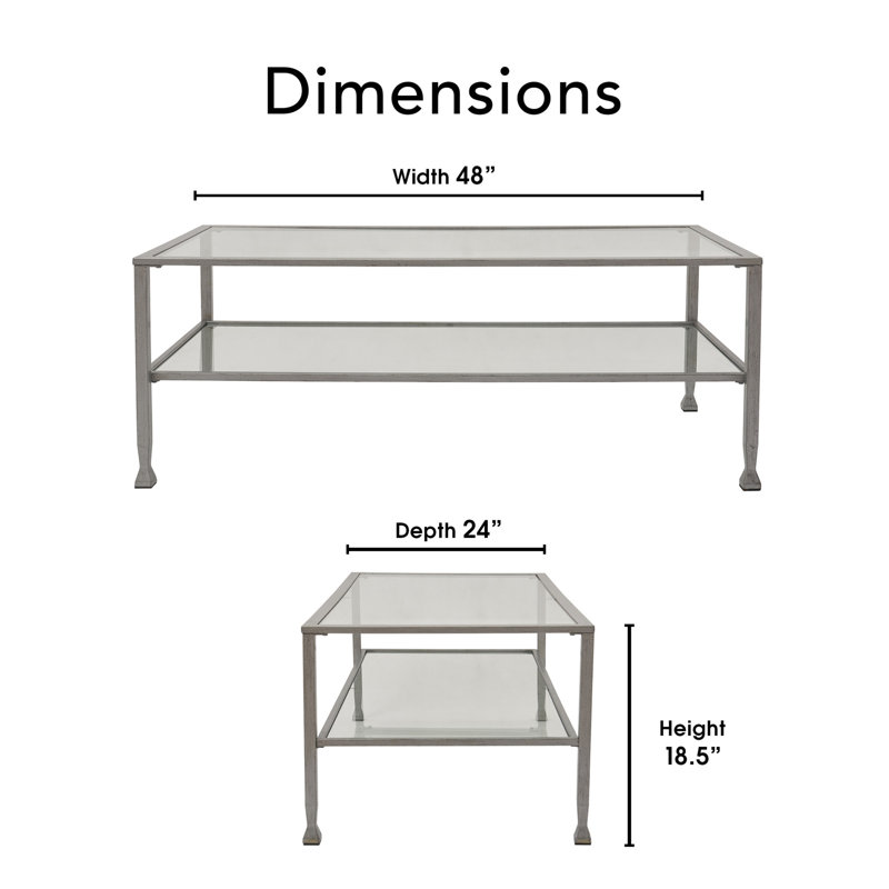 Maddox Rectangular Silver Glass and Metal Coffee Table