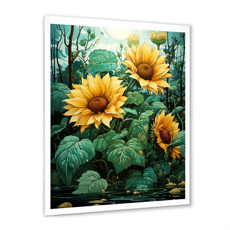Méticuleusement tournesols I sur toile, H 44 po x l 34 po x P 1,5 po, Cadre photo blanc