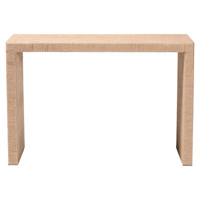 Console bohème ornée de jute tressée, plateau rectangulaire, en bois d'ingénierie et jute naturelle, pieds droits, 122,3 cm de large, 46,4 cm de profondeur, 80,3 cm de hauteur (montage inclus).