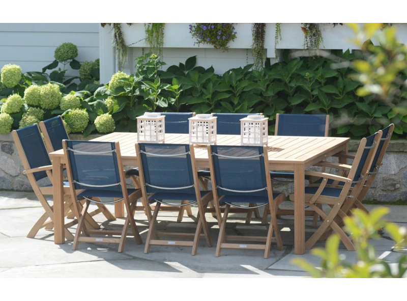 Newport Outdoor 11 - Piece Teak Dining Set, Black/Brown