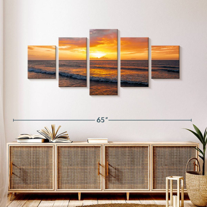 Vagues au coucher de la mer, H 24 po x l 55 po