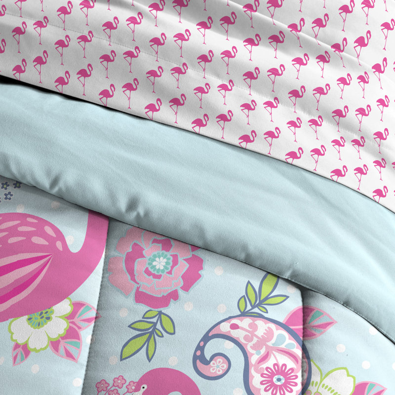 Ensemble de literie pour lit simple à motif de flamants roses Dream Factory, Simple