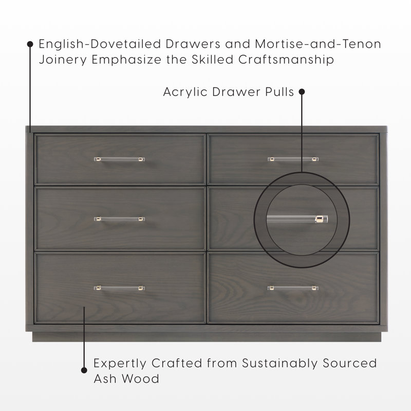 Vienna 6 Drawer Dresser, Darkwash Ash With Acrylic