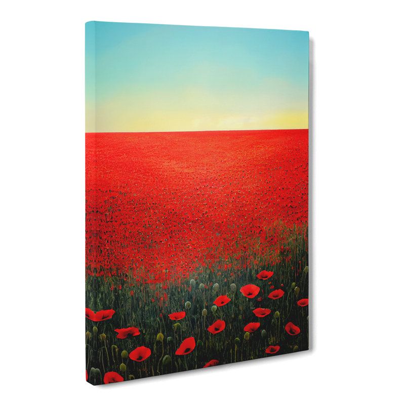 Preetesh Poppy Flower Field at Dawn - Wrapped Canvas, 50cm H x 35cm W x 3cm D