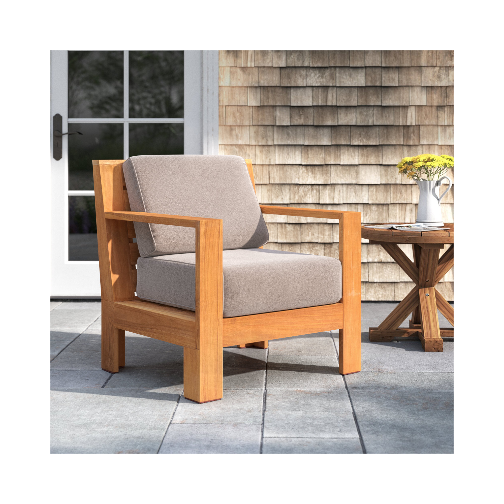 Glenlee Teak Patio Chair with Sunbrella Cushions, Cast Shale Sunbrella®