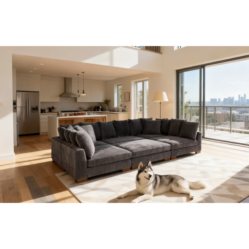 Bonsell 6 - Piece Upholstered Sectional, Gray Corduroy