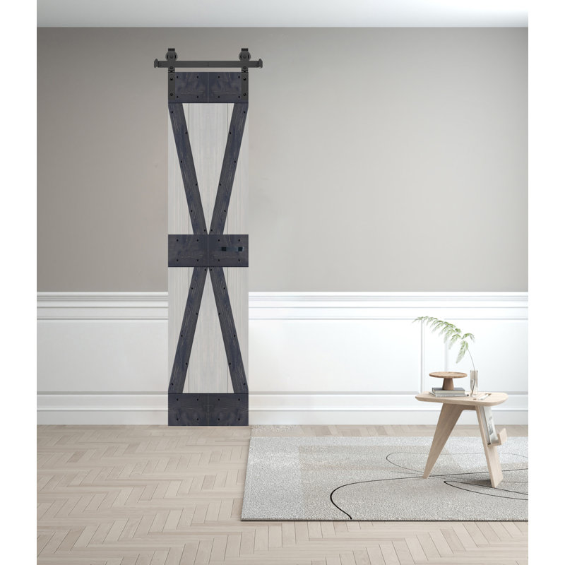 Porte de grange pliante en bois massif de style K avec trousse de quincaillerie - assemblage requis, 24 po x 84 po