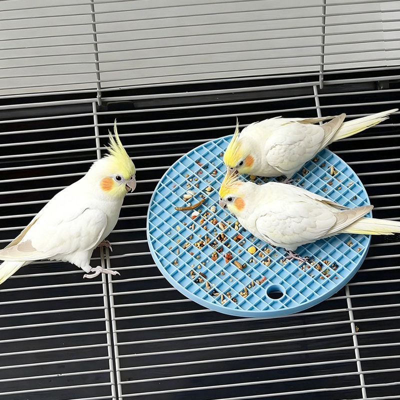 Ensemble de 2 tapis d'alimentation pour perroquets et cacatoès, bleu et gris