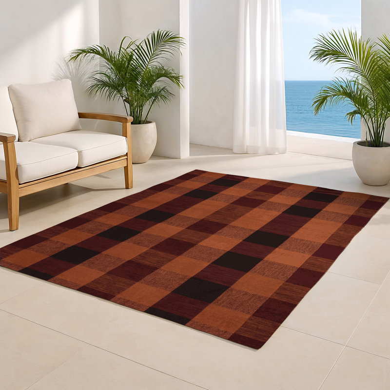 Tapis intérieur / extérieur noir à carreaux, Rectangulaire 2 pi x 3 pi