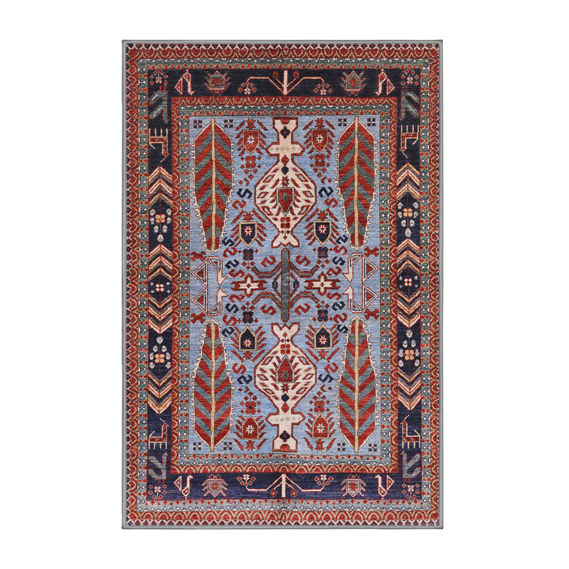 Tapis rouge / bleu Southwestern, Rectangle 5 pi x 8 pi