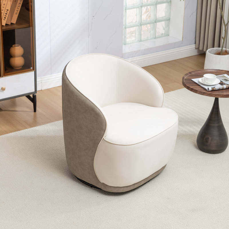 Fauteuil demi-tonneau pivotant en velours Stith, Abricot foncé / velours beige