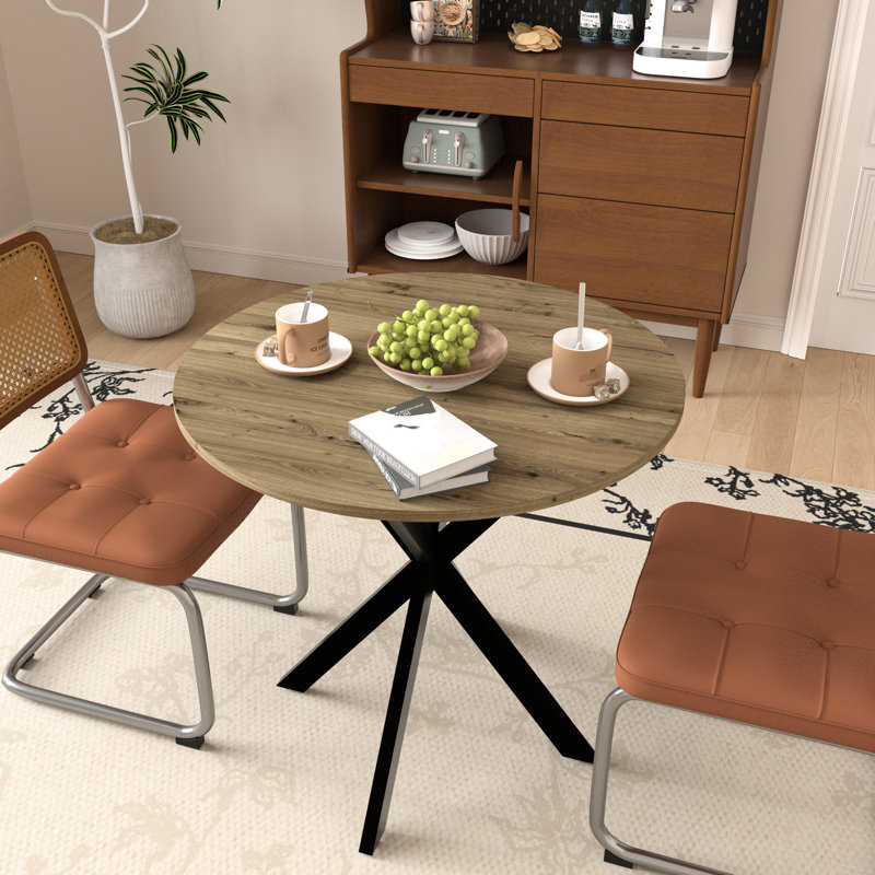 Table de salle à manger Bryden moderne brune, ronde de 31,5 po, avec pieds en métal, pouvant accueillir 2 à 4 personnes, table ronde de 31,5 po, expérience pour les personnes