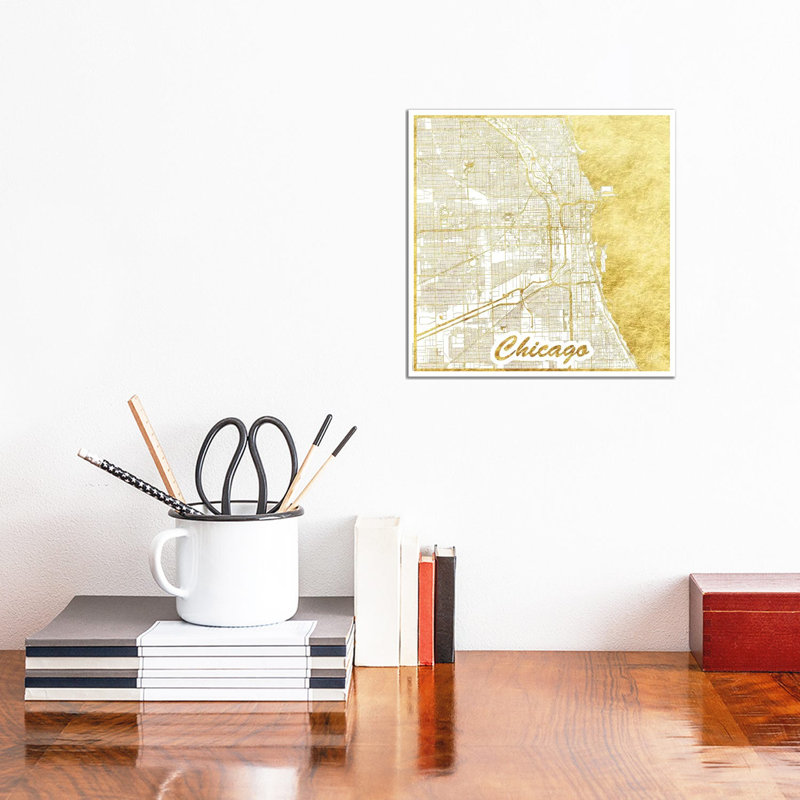 Chicago Gold Leaf Urban Blueprint Map by Hubert Roguski - Wrapped Canvas Print, 30.48 cm H x 30.48 cm W