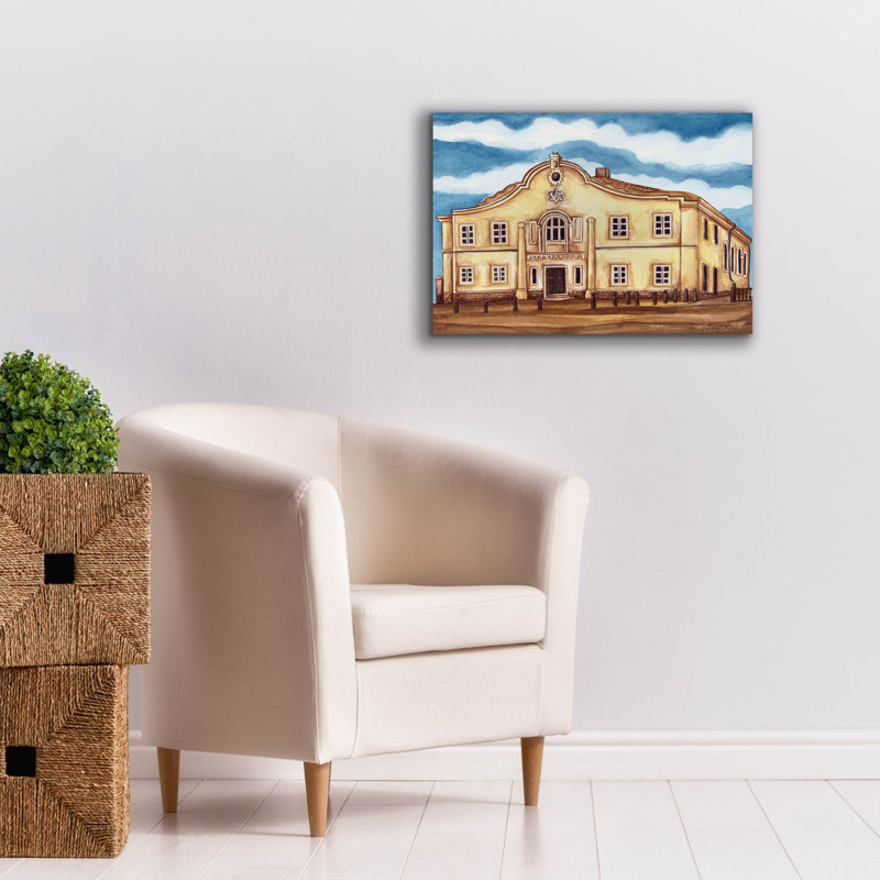 «Synagogue Telz Extérieur» par Andrea Strongwater, art mural sur toile, H 18 po x l 26 po x P 0,75 po